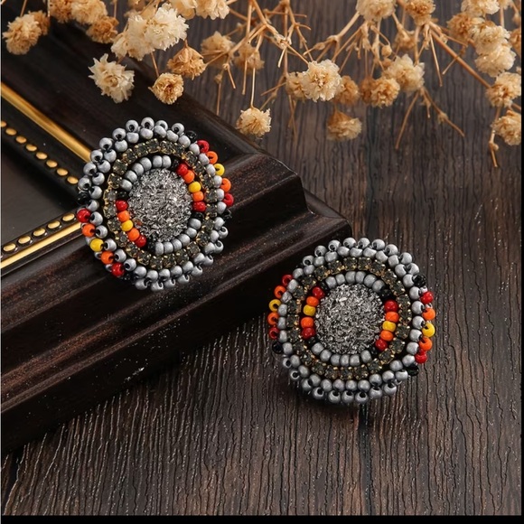 Jewelry - Elegant Beaded Earrings with Silver and Red Accents